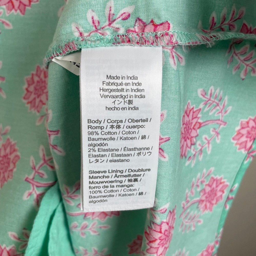 J.Crew Womens Floral Puff Sleeve Button Front Mini Dress Teal Pink Size 2 - Picture 4 of 9